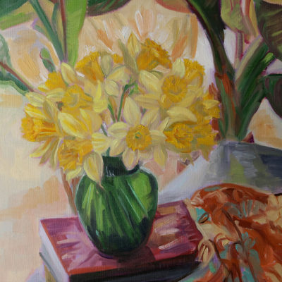 "Daffodils Green Vase"